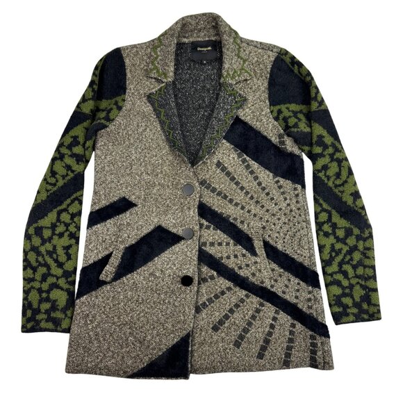 Desigual Jackets & Blazers - Desigual Green and Black Patterned Pea Coat